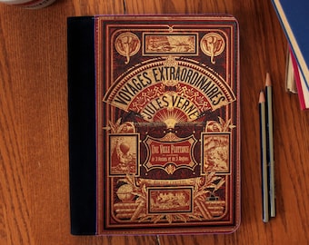 Voyages Extraordinaire Jules Verne French Book Cover Faux Suede Notebook in 3 Sizes!