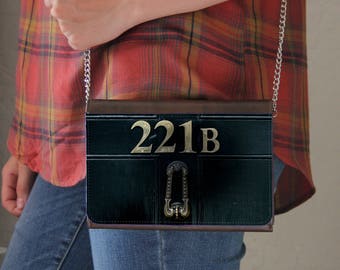 221B Puerta Sherlock Holmes Baker Street Bolso de cuero falso Bolso bolso