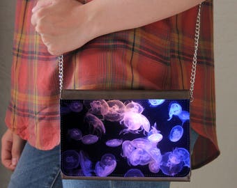 Purple Jellyfish Faux Leather Purse Handbag