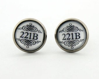 SHERLOCK "221B" Pendientes de 12 mm, Sherlock Holmes, Joyas de abanico, Gran regalo