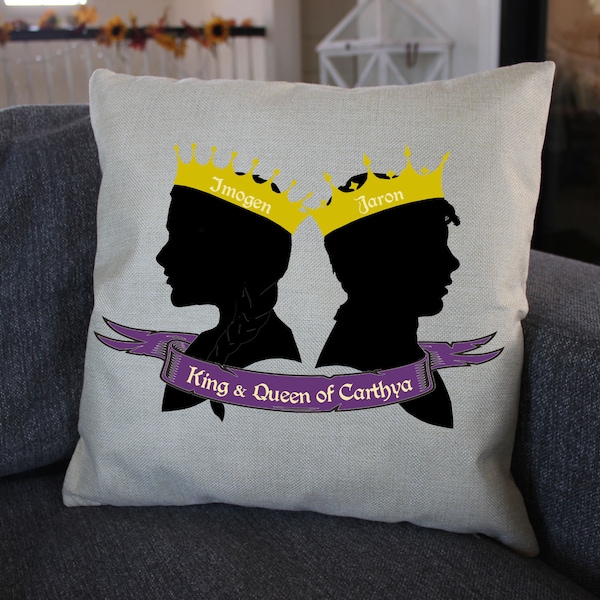 King Jaron & Queen Imogen Silhouette False Prince Series Throw Pillow 14x14