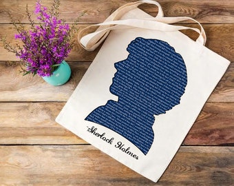 Sherlock Quotes Silhouette Canvas Reusable Tote