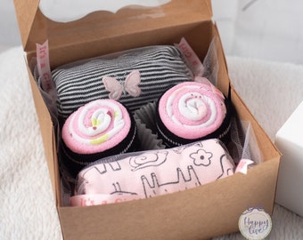 Baby Gift Box, Unisex, Gender Neutral, Boy, Girl Baby Shower Gift Box, 2 Baby Bodysuits Cupcakes, New Baby Welcome Gift New Mom Gift Basket