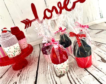 Valentine Sock Cupcake: Fuzzy Socks Gift, Party Favor, Galentines Day Gifts, Gifts for Her Teen Valentines