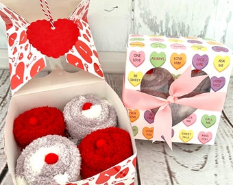 Valentines Fuzzy Socks Cupcake, Valentines Day Gifts for Her, Galentines Day Gifts, Valentine Gift for Friends, Valentine Gift for Teens