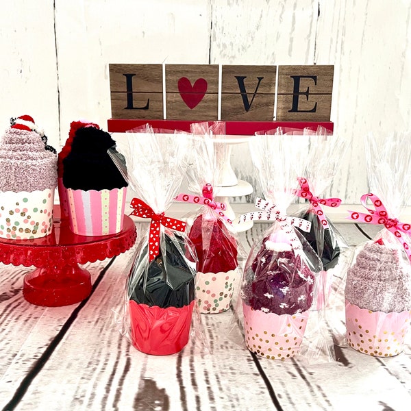Teacher Valentines, Fuzzy Socks Cupcakes, Friends, Coworker Valentine Day Gift Exchange, Galentines Day Gifts For Her Teen Valentines Favors