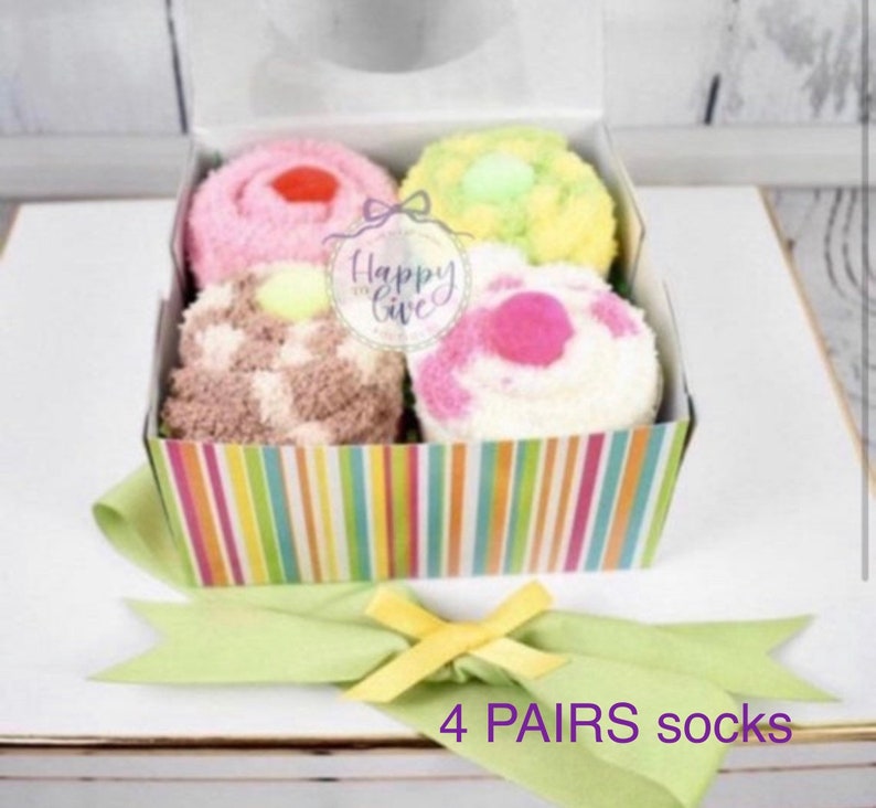 Fuzzy Socks Cupcake Unique Gifts for Women, Post Surgery Relaxation Self Care Gift BFF Birthday Gift Thinking of You Gift Chemo Care Package image 6