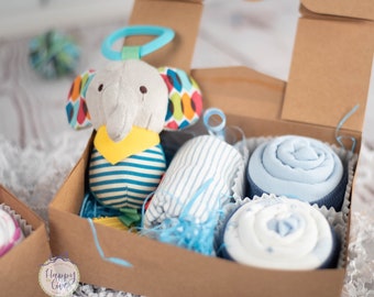 New Baby Boy Gift, Unisex Shower Gifts, Unique Baby Gift Box, Baby Welcome Gift, New Mom, Baby Bodysuit Cupcakes, Baby Girl Gift Set