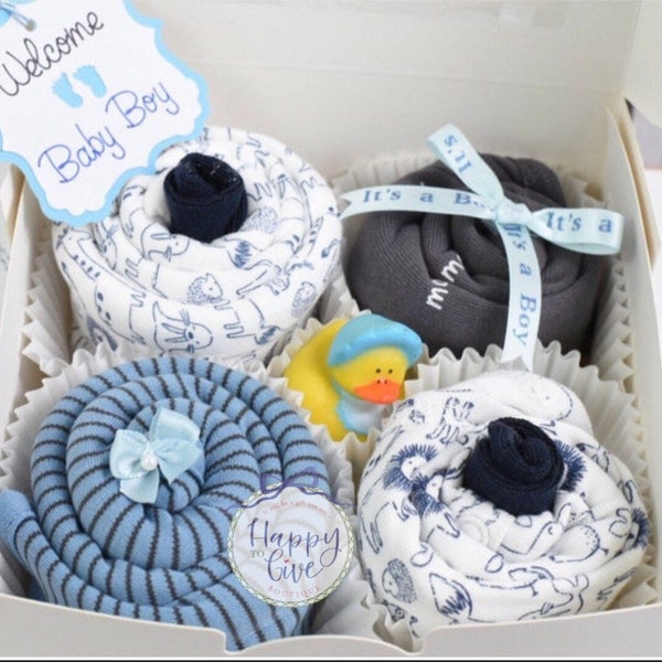 New Baby Boy Gift Baby Shower Gift Basket  Unique Baby Gifts  New Baby Gift Box  New Mom Gift Set  Baby Bodysuit Cupcakes Unisex Baby Gift