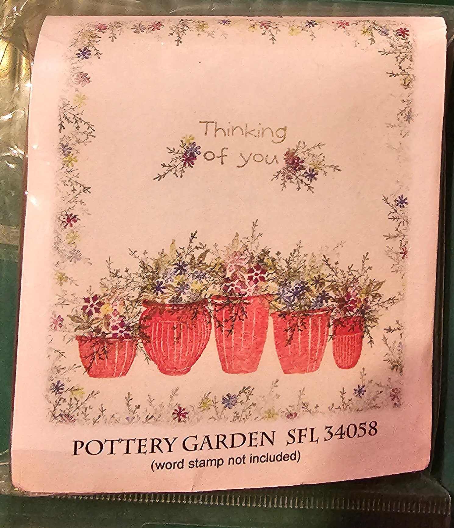 Wooden Rubber Stamp Sets, Flower Pot Theme Stamps, Peg Stamps, Lot of 5