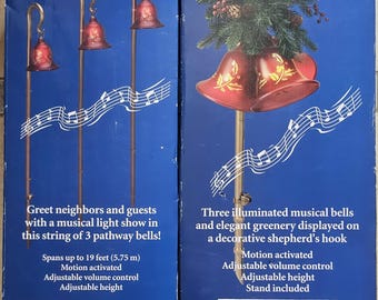 Mr. Christmas Musical Indoor/Outside Decor, Shepherd's Hook Bells, Shepherd's Hook Pathway Bells, Plays 30 Songs, NEW IN BOX