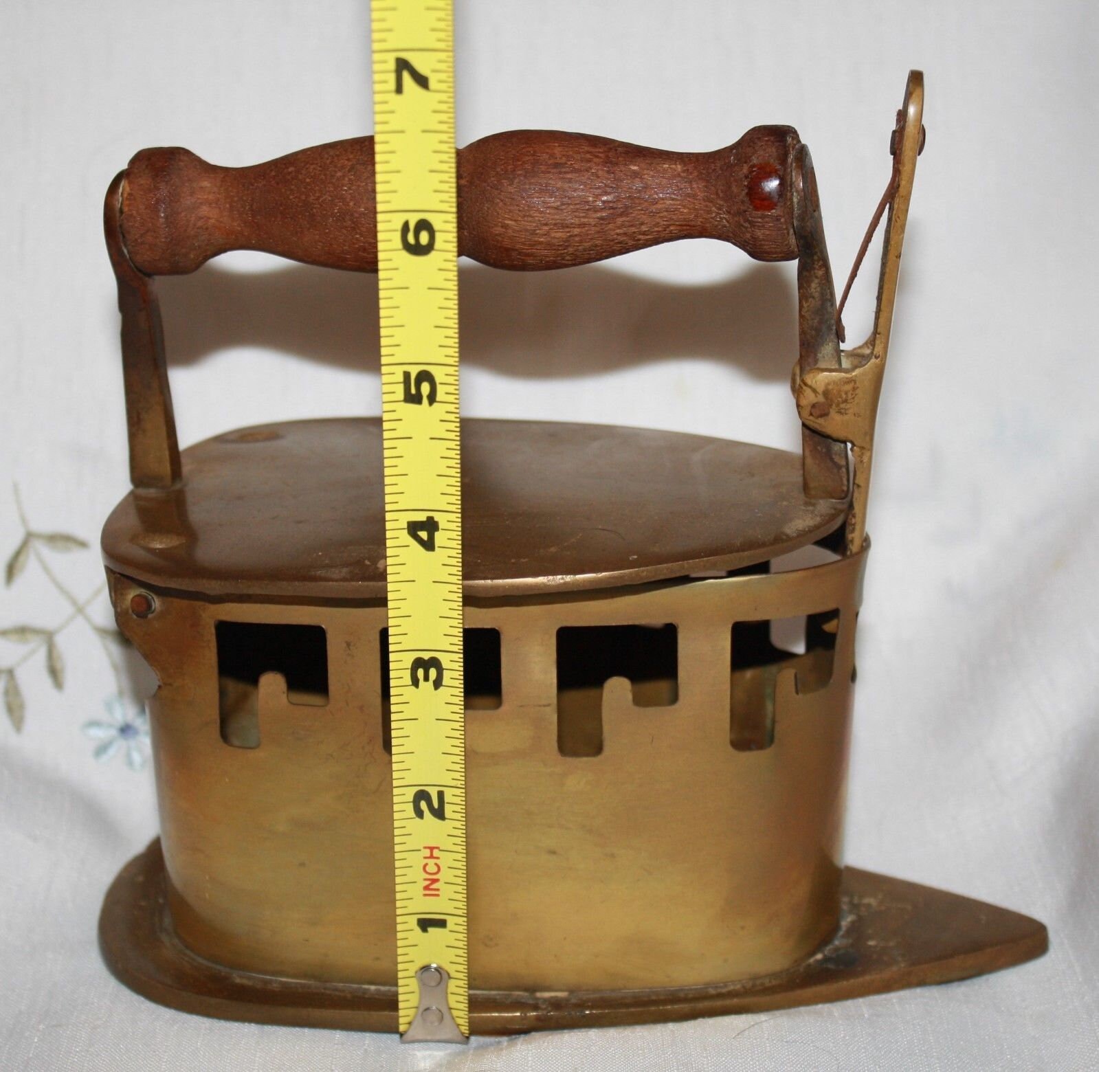 ANTIQUE Coal Brass Iron w/Wooden Handle Primitive