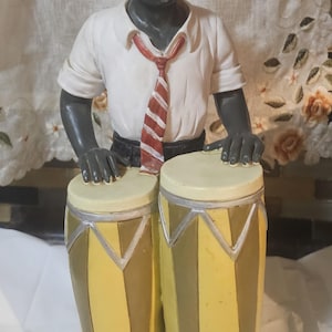 Vintage Jazz Musician, Conga Drum Player Ceramic Statue