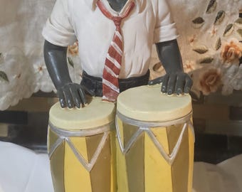 Vintage Jazz Musician, Conga Drum Player Ceramic Statue