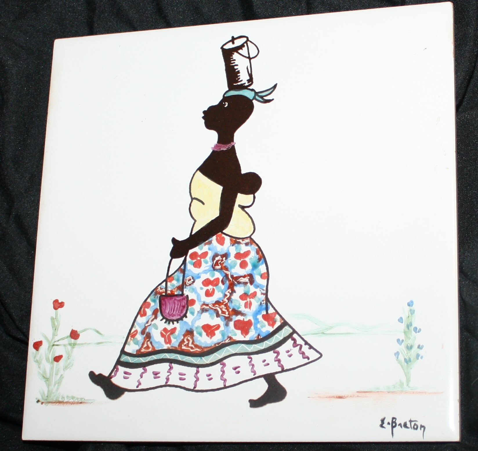 Rare Ceramic Art Tiles, Hand Painted, Native Afrikan , Johnson Tiles, South Africa, Lot of 2