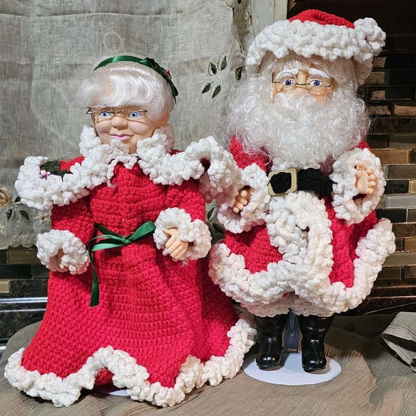 Vintage Christmas Mr & Mrs Santa Claus 13-14" Dolls, Movable Arms, Christmas Decor, Lot of 2