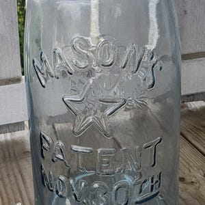 Vintage Mason Jar 18” Niebieski odcień Patent 30 listopada 1858 i Eagle 5 galonowy słoik na ogórki