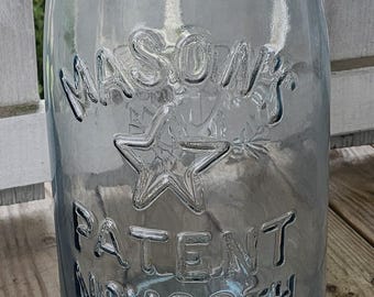 Vintage Mason Jar 18” Blue Tint Patent Nov 30th 1858 & Eagle 5 Gallon Pickle Jar