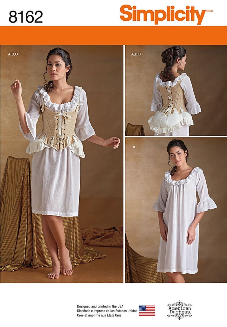 Simplicity 8162 Adult Costume Pattern, Historical Costume, Misses 18th
