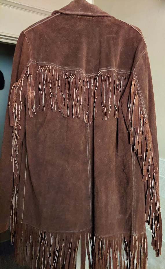 Vintage 60s 70s Brown Genuine Leather Fringe Coat… - image 2