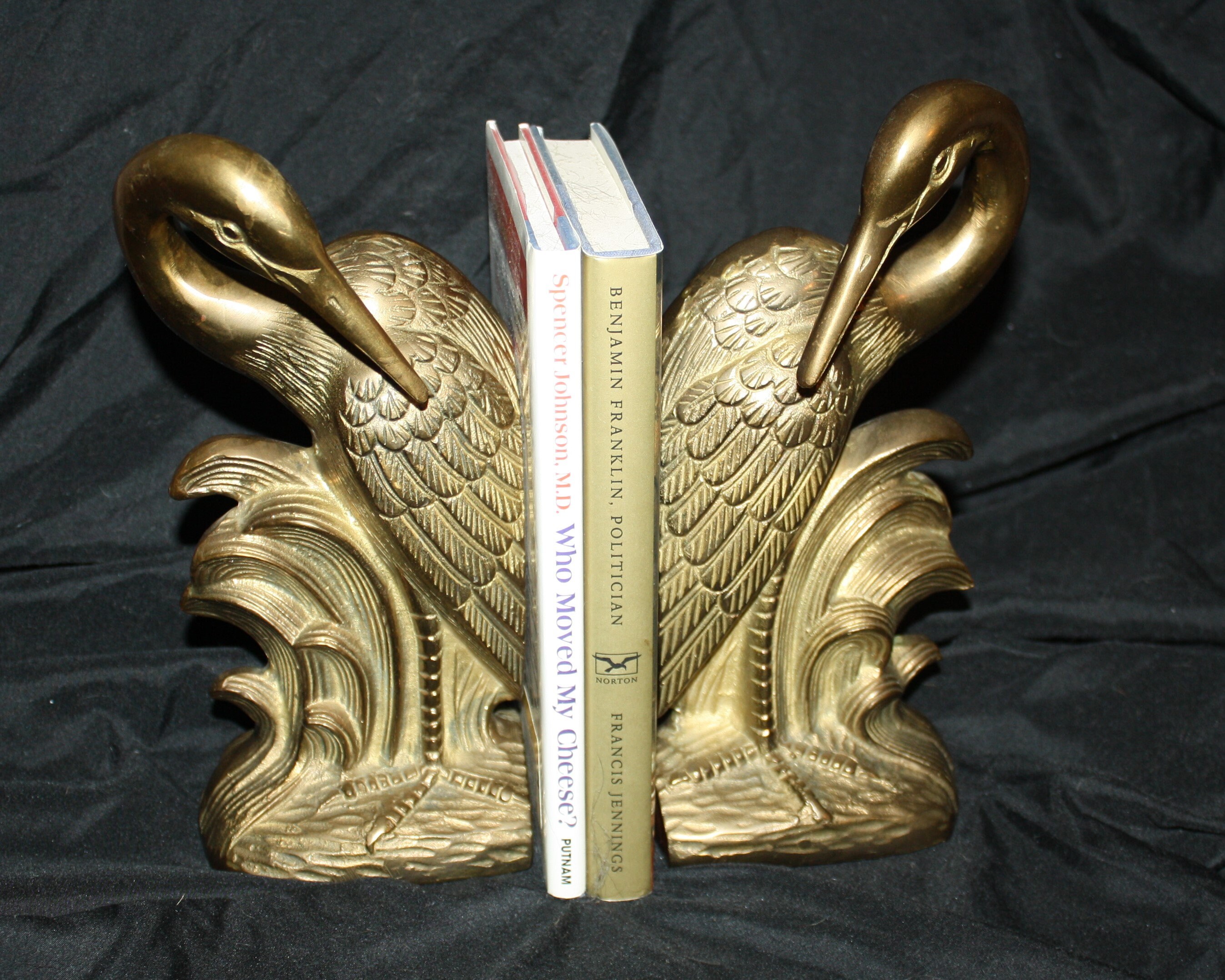 Large Brass Bookends Crane, Egret, Heron or Stork