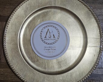 Meritage 4 Gold Lacquer Charger Plates, Dining Holiday Decor, Round with Trim, 14 inch Plate Plastic