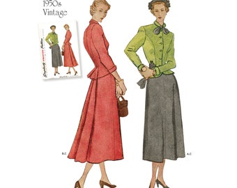 Simplicity 8747, Retro 1950s Sewing Pattern, Misses' Two-Piece Suit Dress, Sizes Available H5 6-14 & R5 14-22, UNCUT