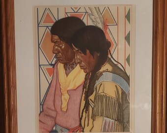 REISS WINOLD Blackfeet Vintage Framed Prints, Native American Indian Art, Buffalo Bull and Little Young Man
