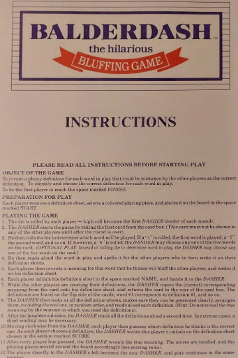 Balderdash Vintage Balderdash - the Hilarious Bluffing Game, Board Game #250, 1984 ...