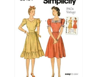 Simplicity S9464/R11333, Sewing Pattern, Misses' Retro 1940s Dress, Size Available H5 6-14 & U5 16-24, UNCUT
