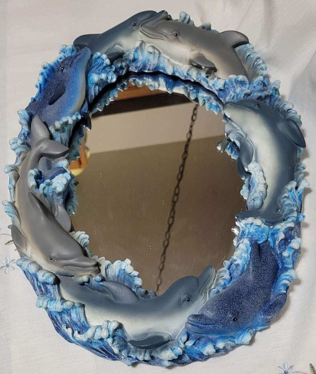 Vintage Splashing Dolphin Framed Hanging Wall Mirror 16 Etsy