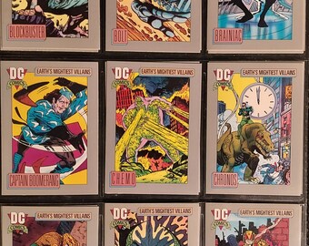 Vintage 1990s DC Comics Earth's Mightiest Villains, Trading Cards #82-100, IMPEL Marketing, 9 Card Sets
