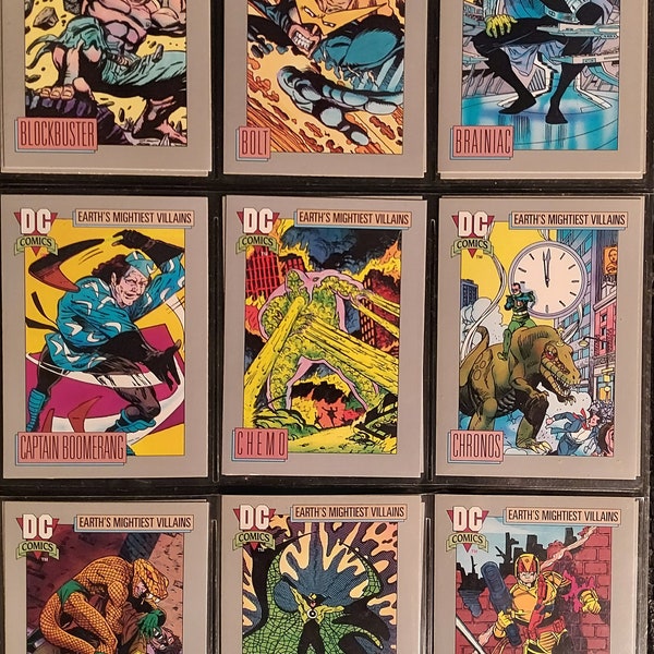 Vintage 1990s DC Comics Earth's Mightiest Villains, Trading Cards #82-100, IMPEL Marketing, 9 Card Sets