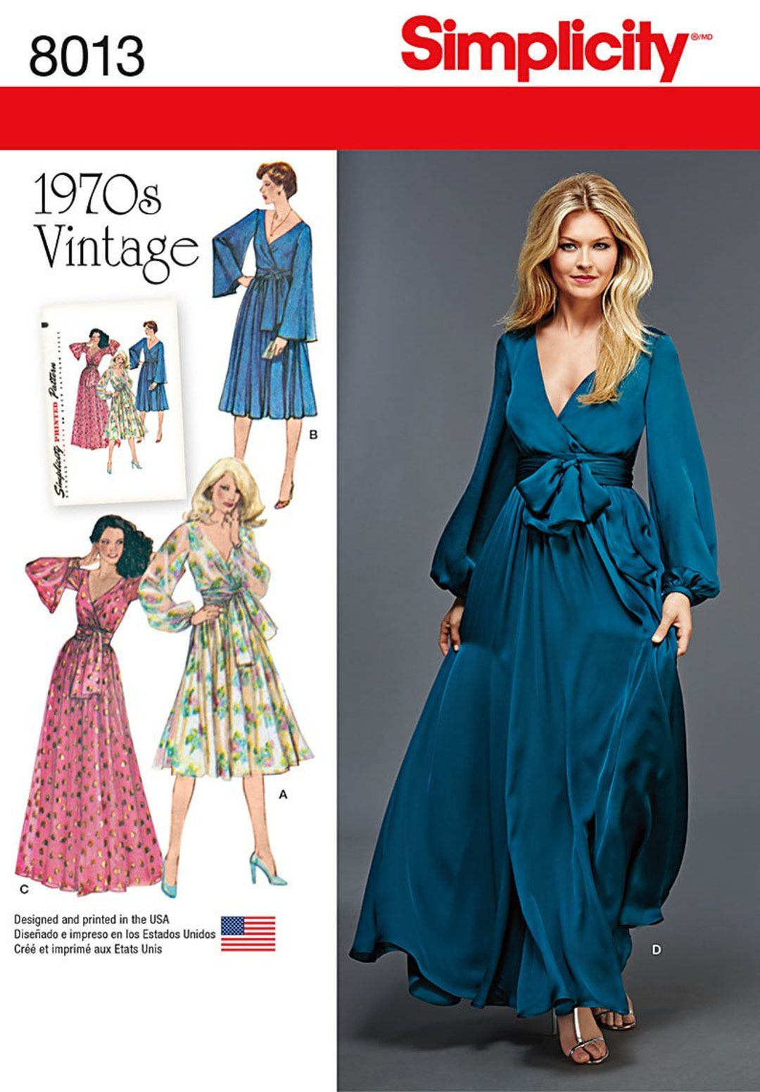 Simplicity Pattern #8013 Misses Retro 1970s Dress With Sleeve and ...