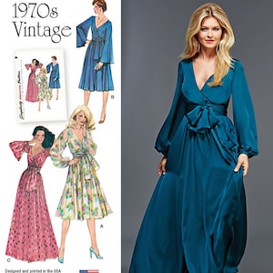 Modello Simplicity n. 8013, abito retrò anni &#39;70 da donna con variazioni di maniche e lunghezza, taglie disponibili H5 6-14 e R5 14-22, NON TAGLIATO