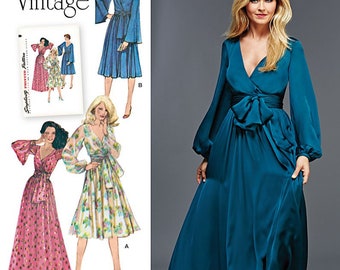 Simplicity Pattern #8013 Misses Retro 1970s  Dress with Sleeve and Length Variations, Size Available H5 6-14 & R5 14-22, UNCUT