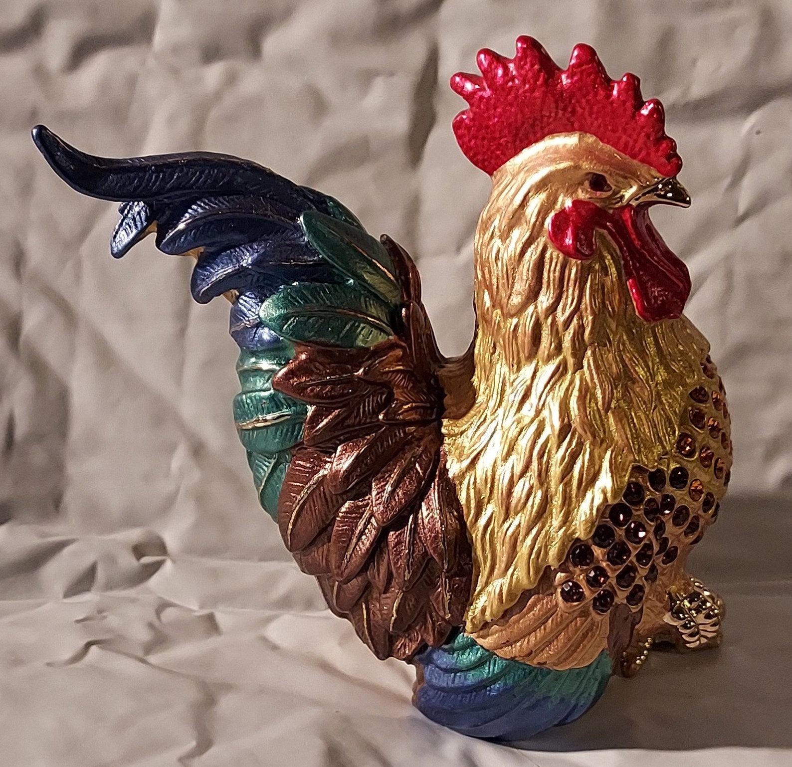 Vintage Rucinni Rooster Trinket Box W/swarovski Crystals Etsy