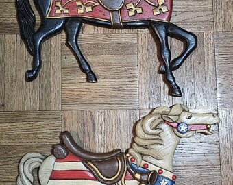 xxxAmerican Folk Art, Horse Figurals Faux Wood, Wall Hangings