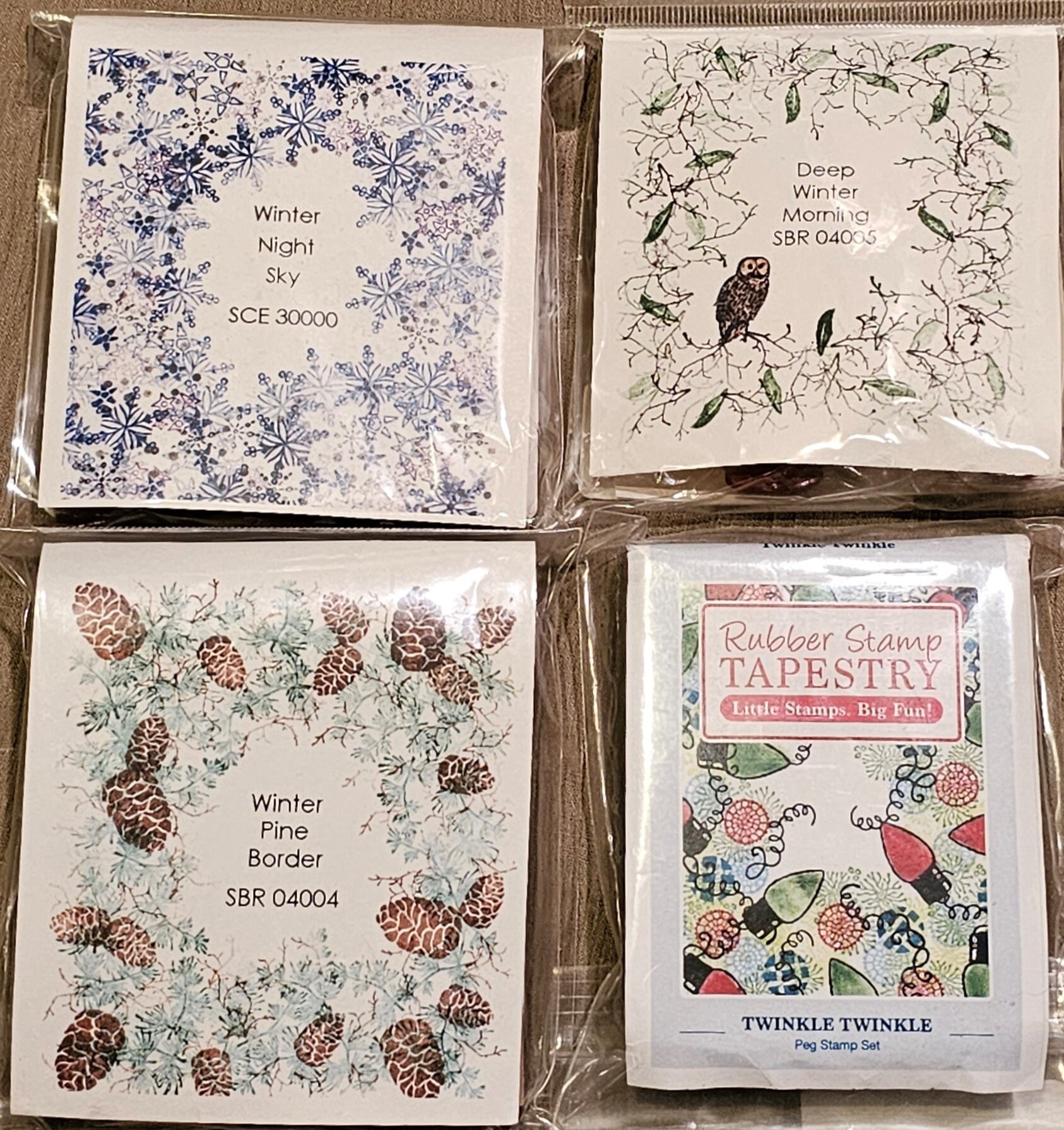 Wooden Rubber Stamp Sets, Winter Theme Stamps, Peg Stamps, Lot of 4