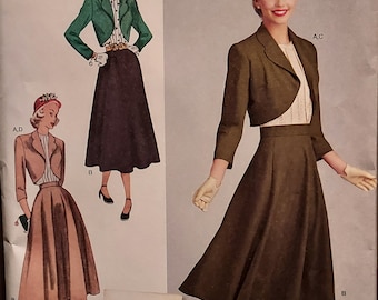 Simplicity 8462, Retro 1940's Sewing Pattern, Misses' Blouse, Skirt and Lined Bolero Available Sizes H5 6-14 & U5 16-24, UNCUT