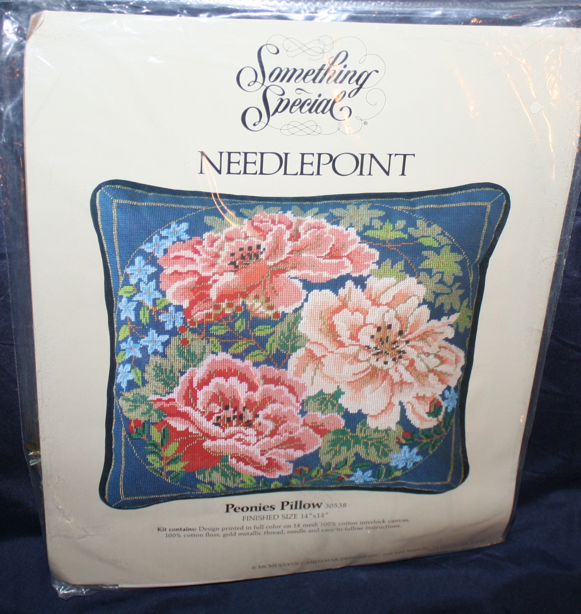 Something Special Needlepoint Kit, Peonies Pillow, Embroidery,1980's
