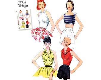 Simplicity 8645, Retro Sewing Pattern, 1950s Tops, Size R5 14-22, UNCUT