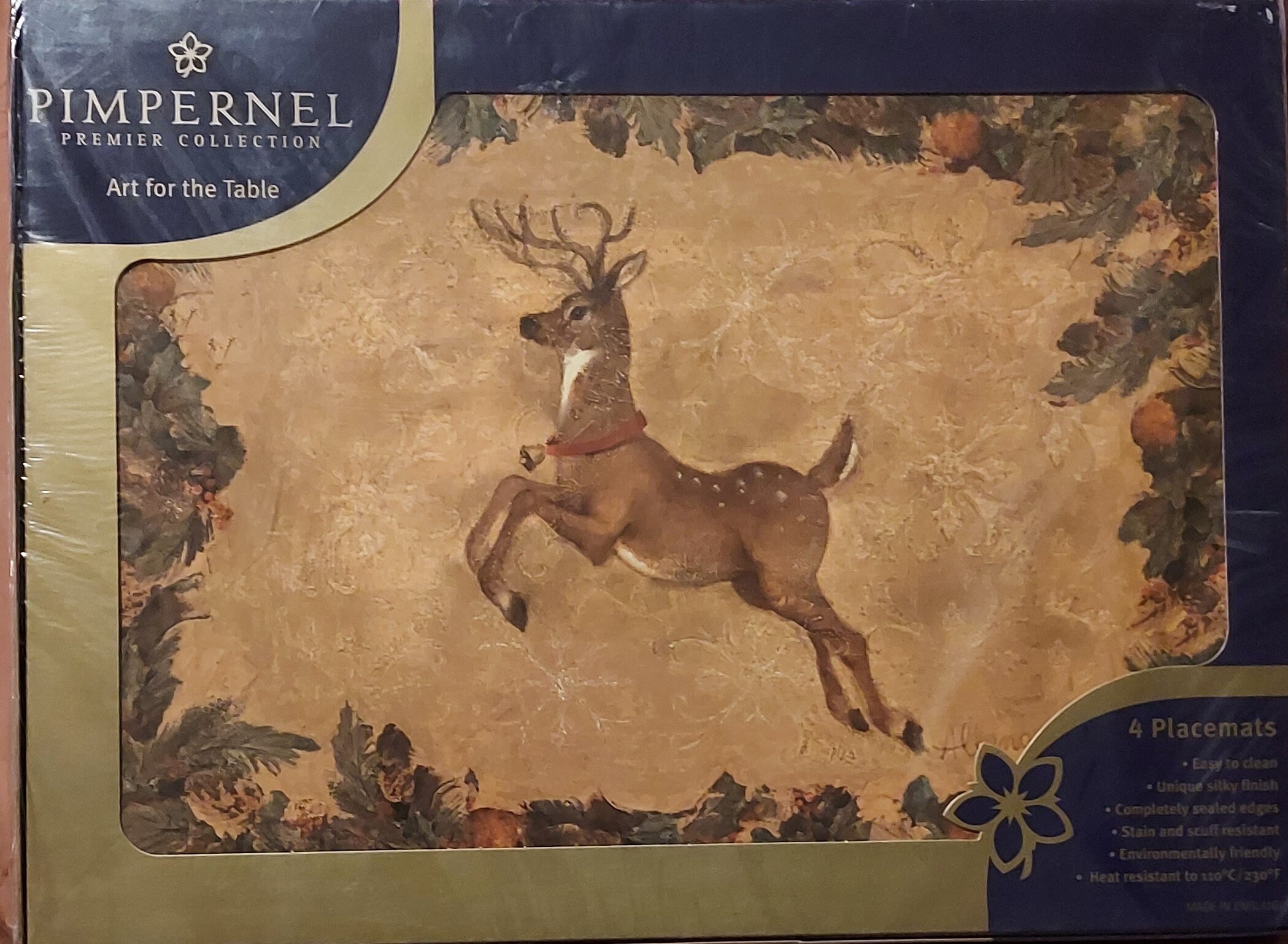Pimpernel Premier Collection Art for Table 'Dancing Reindeer' Set of 4