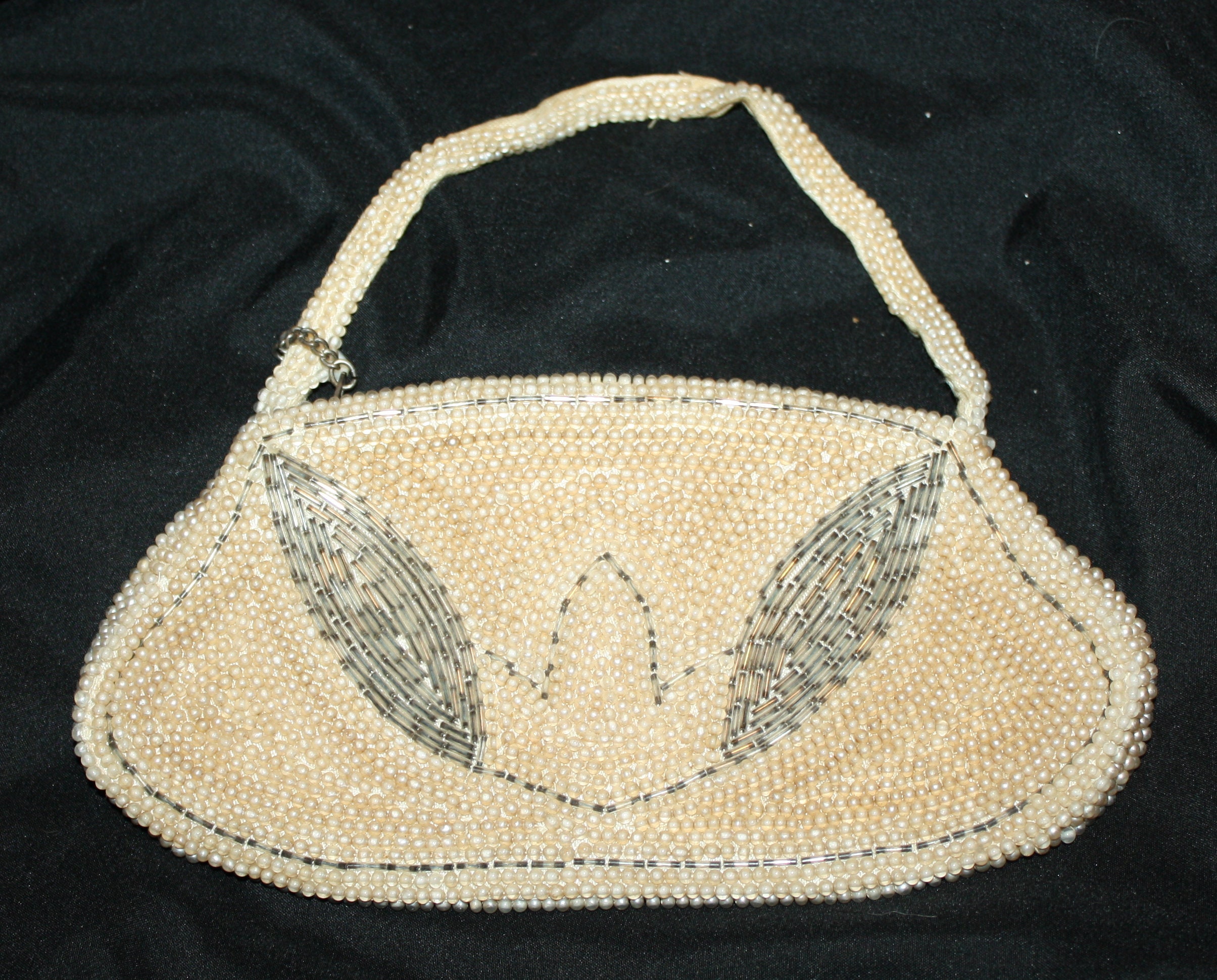 Vintage Beaded Evening Bag Purse Clutch w/Strap, Made in Japan, 1940’s