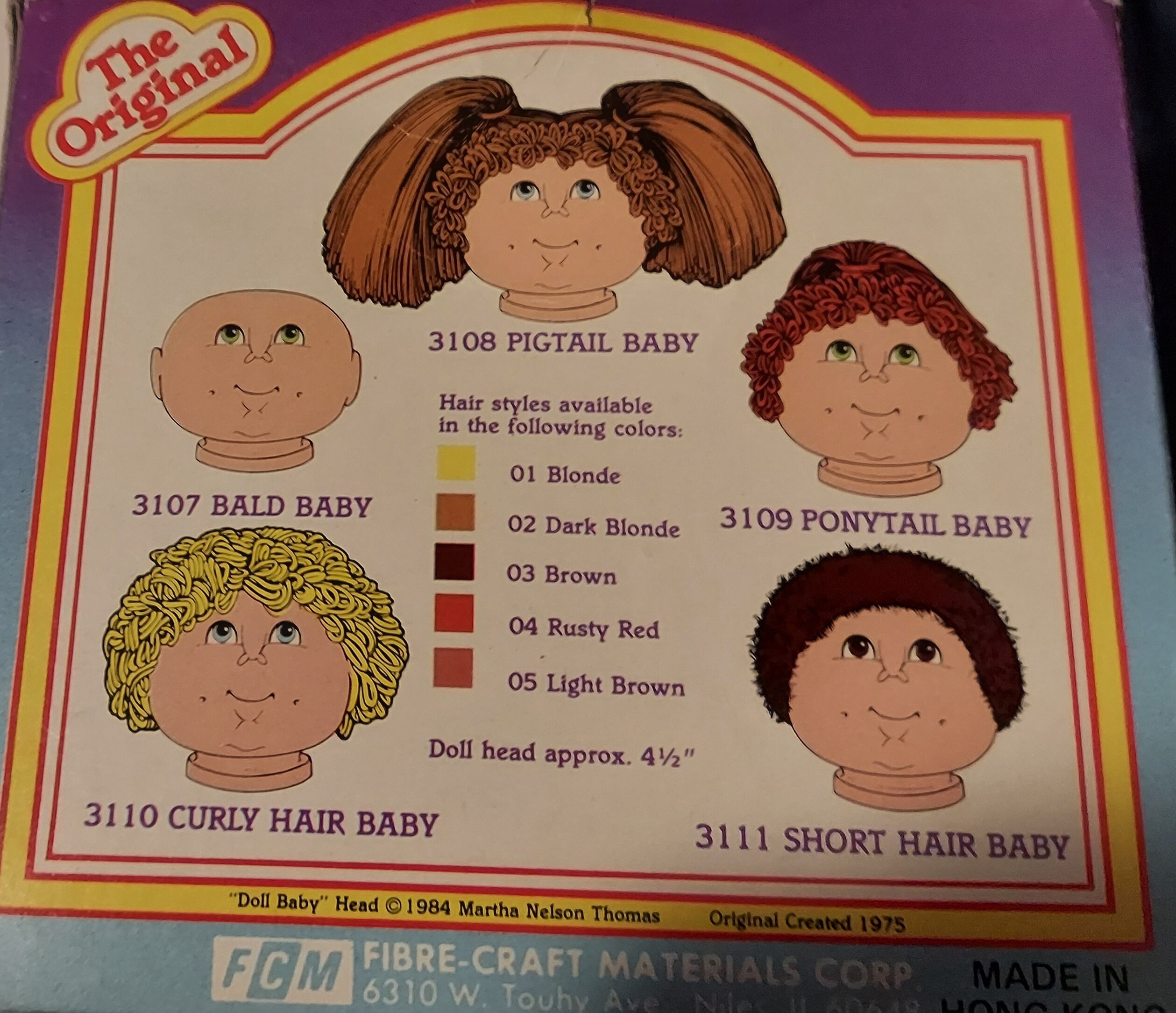 The Original Doll Baby 3110 Curly Hair, 1984 FibreCraft Materials Corp