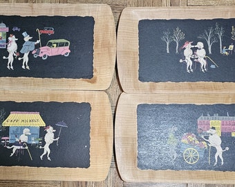 Vintage 1950s Kentley Trays, The Romance of Fifi and Pepe Scene 1 & 2, Buffet Trays, Mid Century, Lot of 2