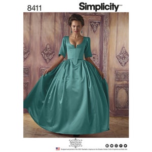 Simplicity 8411, Costume Pattern, Georgian Era Historical, Fantasy Gown, Misses Bodice, Skirt and Panniers, Sizes H5 6-14 & R5 14-22, UNCUT