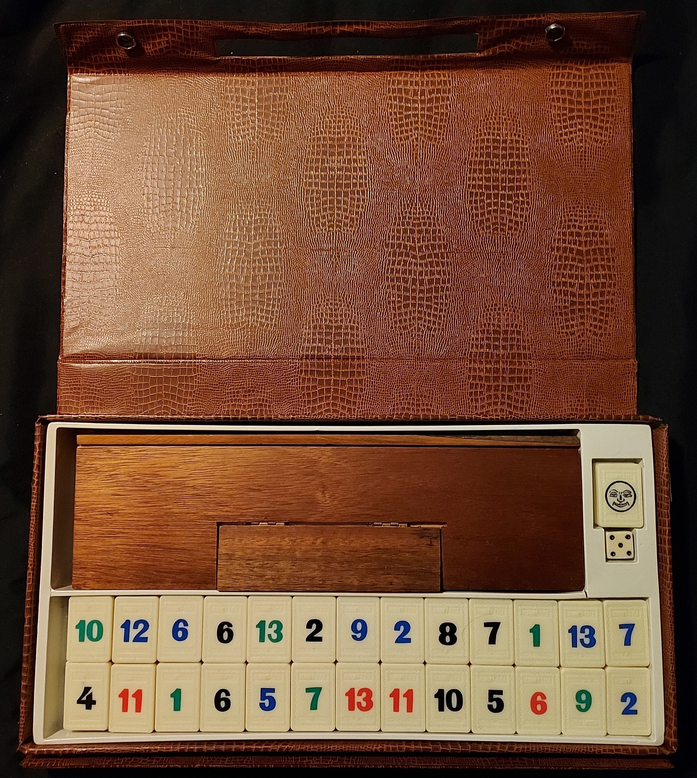 Vintage Rummy Tile Game, Retro Tile, 106 Tiles, 4 Racks, Faux Alligator