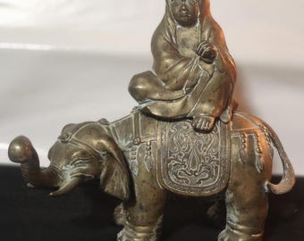 Antique Incense Burner Brass/Bronze Dynasty Elephant Monk