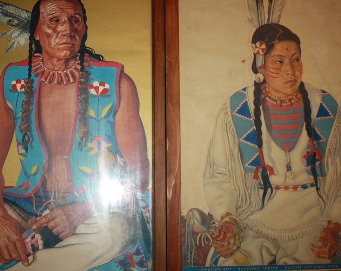 Featured listing image: Winold Reiss Blackfeet Vintage Framed Prints – Clears Up & Dancing Boy